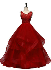 Vestido de fiesta de tul rojo vino con capas de encaje para dulces 16