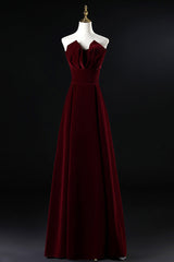 Beautiful Wine Red Velvet Floor Length Long Prom Dress