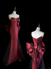 Vestido de fiesta de sirena con escote en forma de corazón, negro y rojo, con cuentas