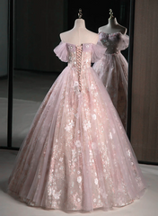Vestido de fiesta rosa con escote en forma de A, escote en forma de corazón, encaje y tul