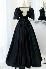 Black Satin Deep V-neckline Long Formal Dress