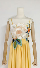 Emanuele Sunshine Yellow Floral Embroidered Maxi Dress