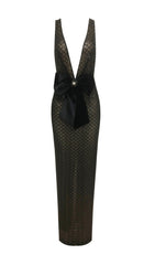 Duaa Black Sequin & Velvet Bow Maxi Dress