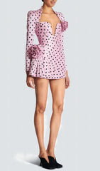 Glamorous Pink Polka Dot Mini Dress with 3D Roses