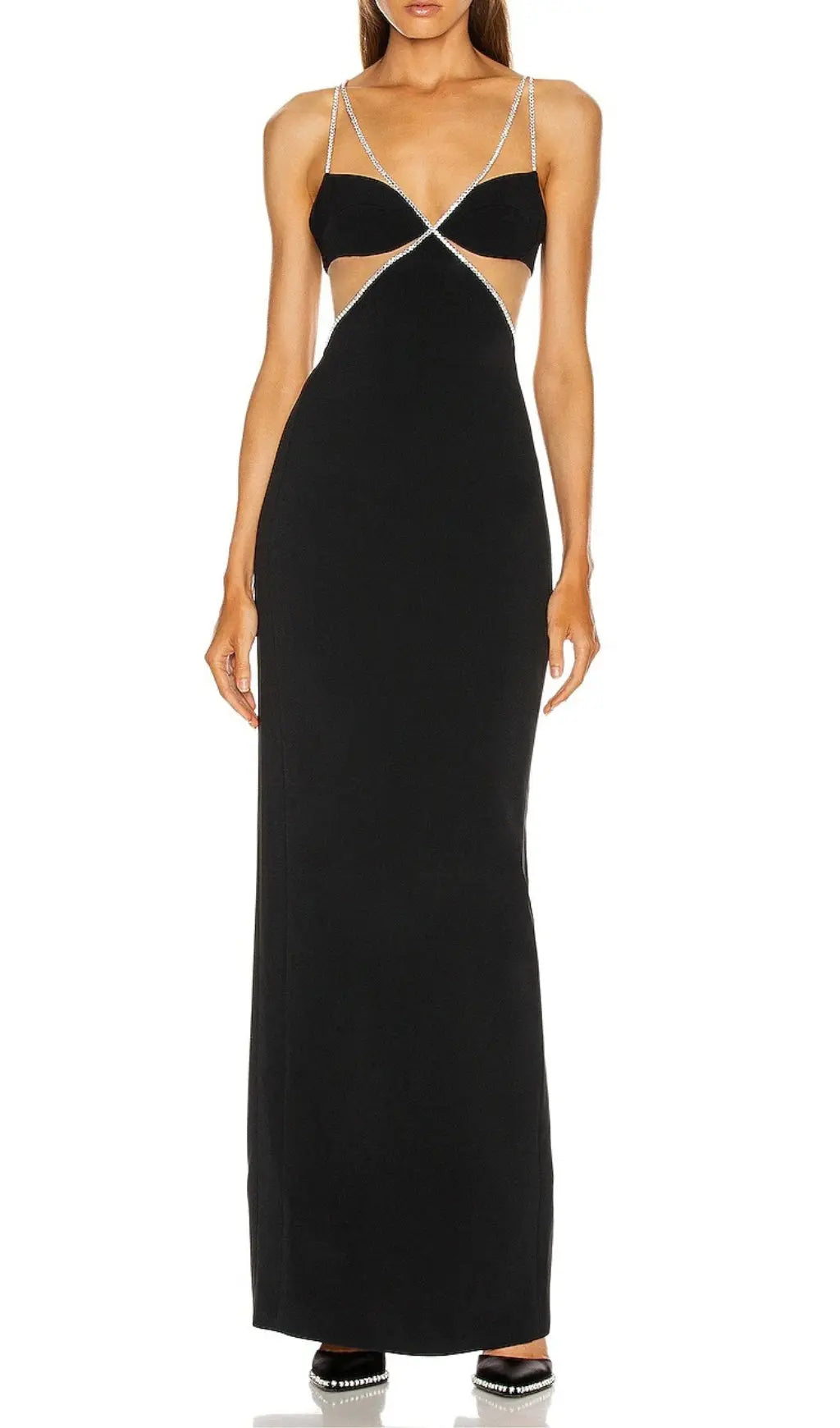 The Showstopping Black Diamond Mesh Cutout Maxi Gown