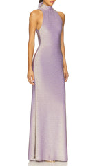 Jaidyn Shimmering Purple Halter Backless Maxi Dress