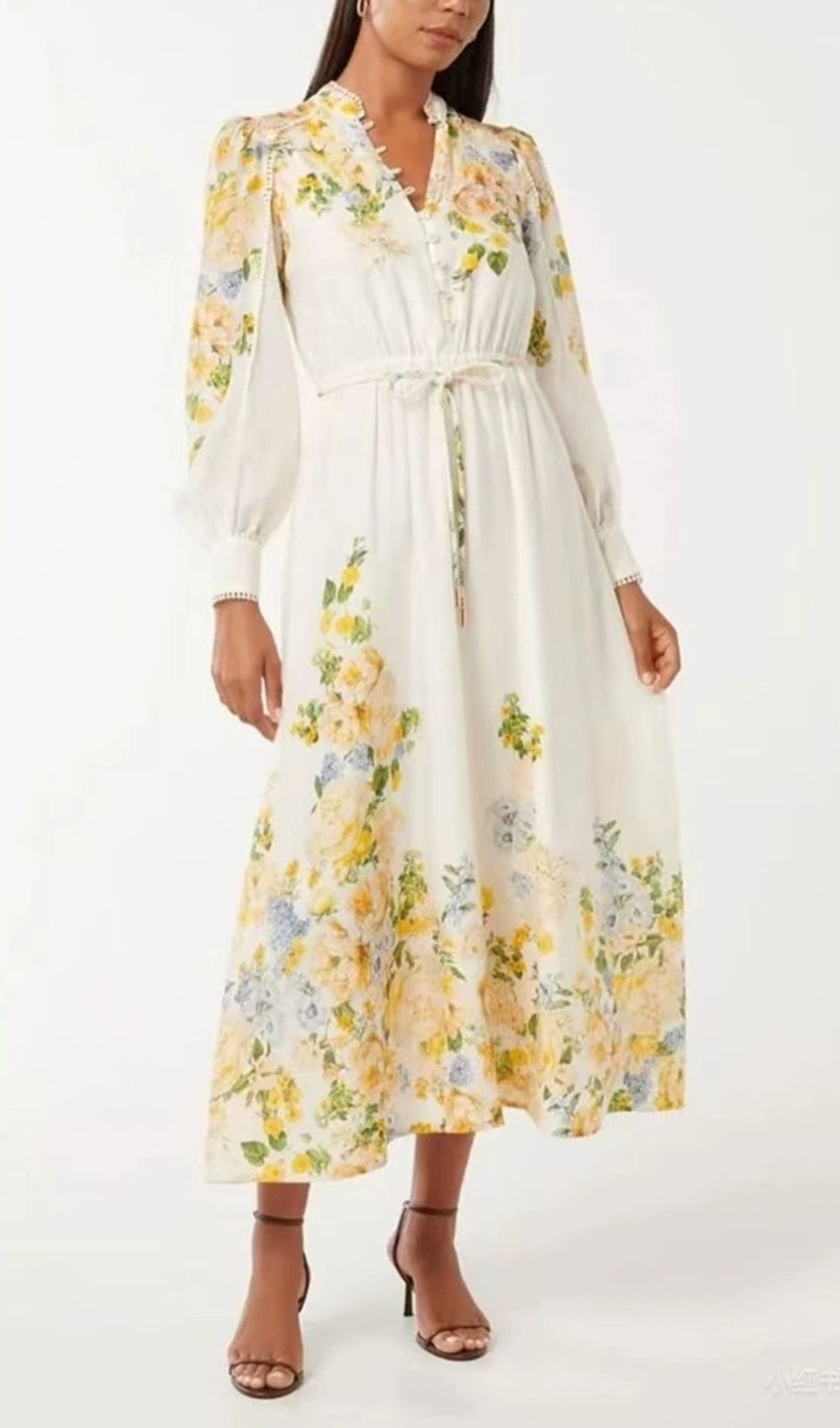 Fergal Romantic Floral Lantern Sleeve Midi Dress