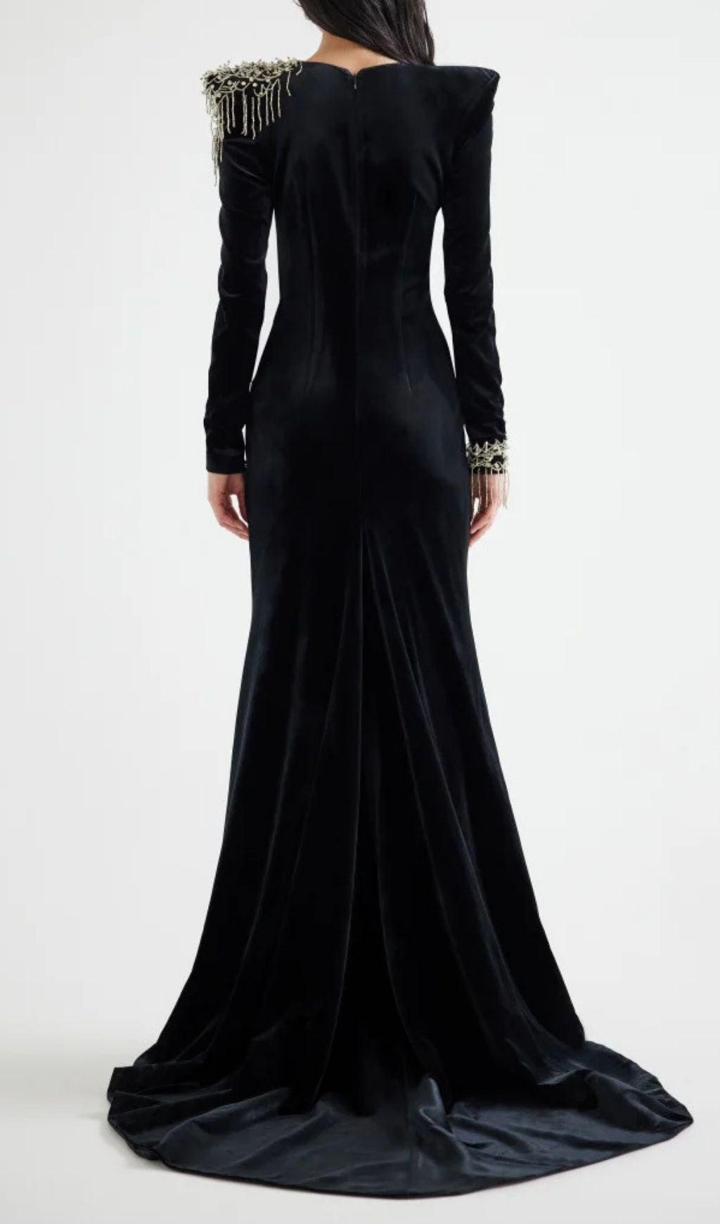 Jovia Black Velvet Beaded Maxi Gown