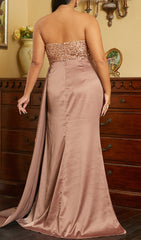 Bellona Brown Plus Size Strapless Sequin Maxi Gown