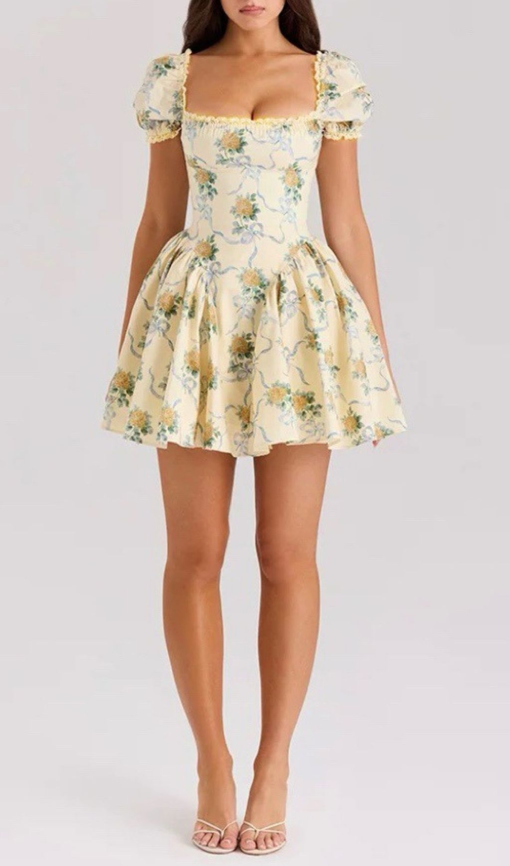Charming Fantasia Floral Square Neck Mini Dress