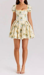 Charming Fantasia Floral Square Neck Mini Dress