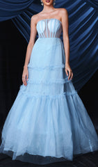 Enchanting Sky Blue Sparkle Tulle Corset Maxi Gown