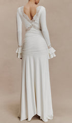 Akeelah Graceful Lace-Trimmed Flare Sleeve Maxi Dress