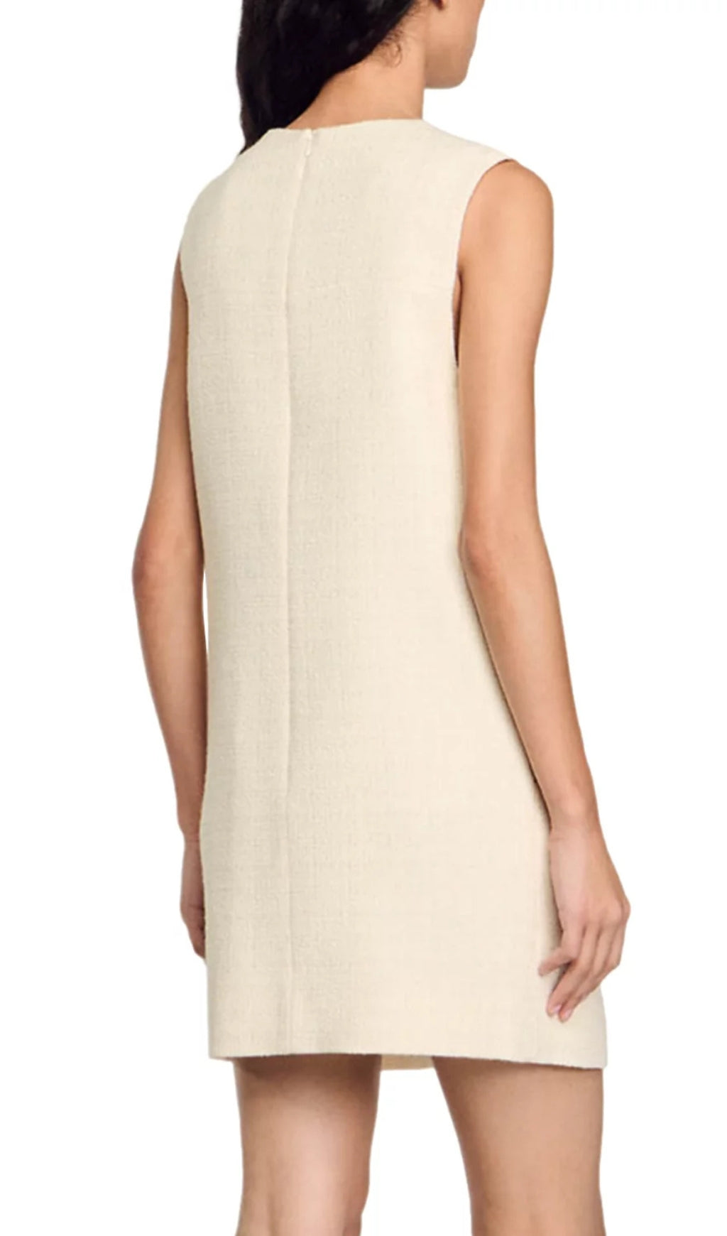 Lovana Elegant Tweed Sleeveless Shift Dress with Dazzling Rhinestone Pockets