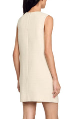 Lovana Elegant Tweed Sleeveless Shift Dress with Dazzling Rhinestone Pockets
