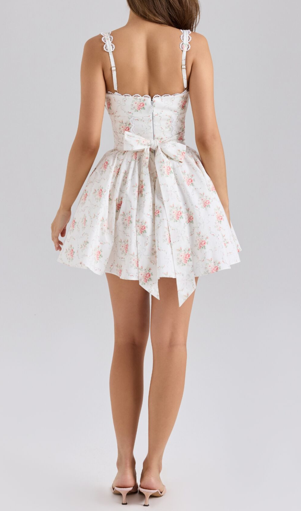 Romantic Scalloped Floral Corset Mini Dress