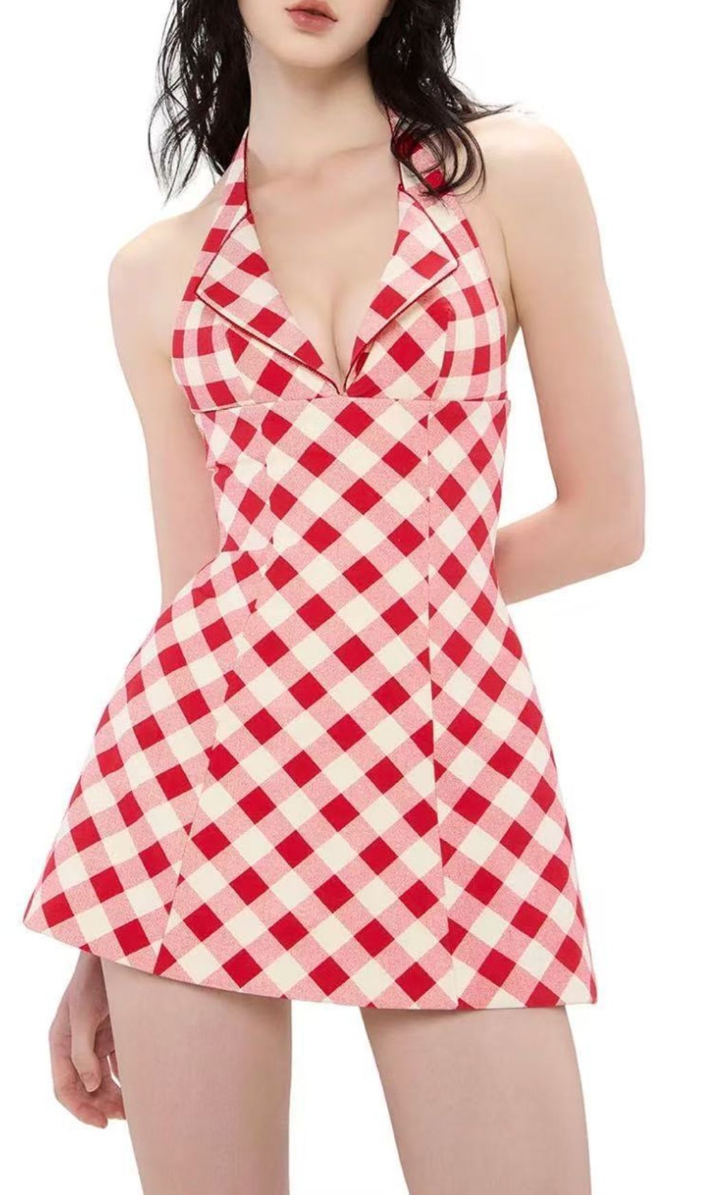 Irela Chic Gingham Halter Mini Dress