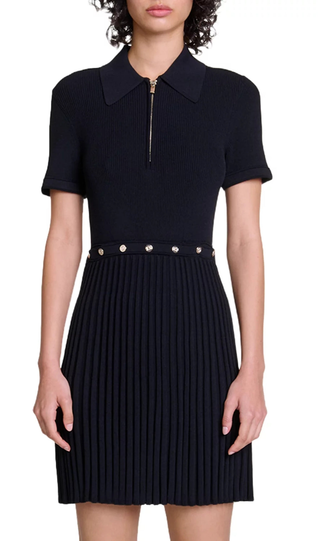 Ritourna Chic Rib Knit Polo Mini Dress