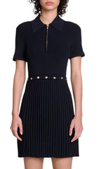 Ritourna Chic Rib Knit Polo Mini Dress