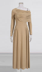 Gaia Elegant Ruched Off-Shoulder Long Sleeve Maxi Dress