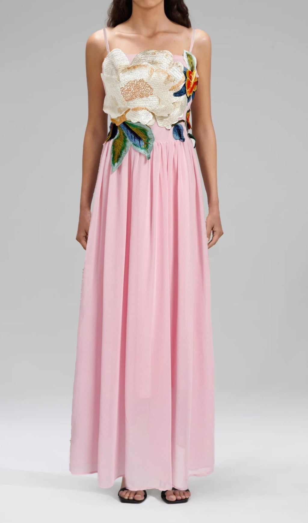 Emanuele Enchanting Pink Floral Embroidered Maxi Dress