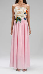 Emanuele Enchanting Pink Floral Embroidered Maxi Dress