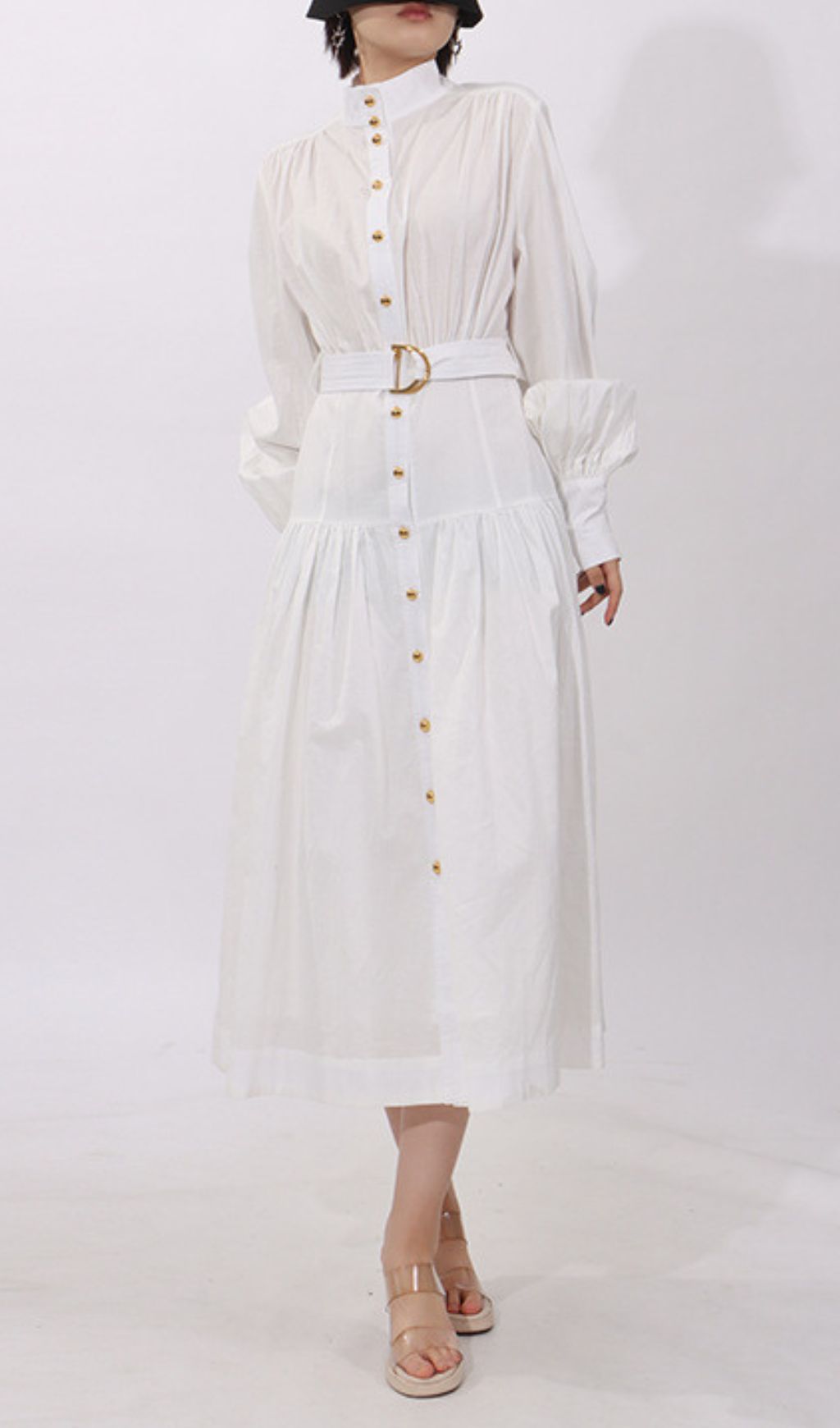 Harlee White Button-Down Midi Dress