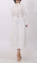 Harlee White Button-Down Midi Dress