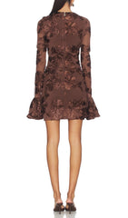 Jovan Coffee Flower Long Sleeve Mini Dress