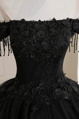 Black Off Shoulder Sweet 16 Formal Dress with Lace