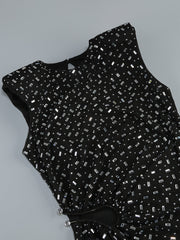 Dafina Glamorous Black Crystal Sequin Maxi Dress with Side Cut-Out & Slit