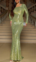 Cynane Dazzling Lime Sequin Backless Maxi Dress