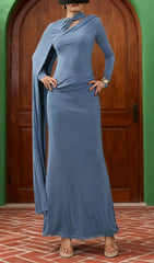 Hola Strap Elegant Draped Long Sleeve Maxi Dress
