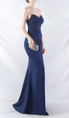 Chizue Navy Strapless Corset Split Maxi Dress