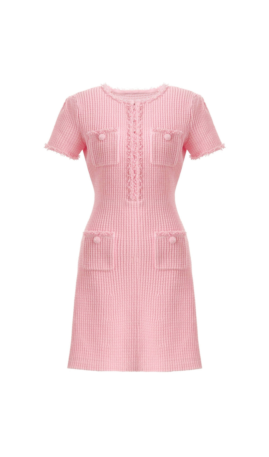Emme Chic Pink Beaded Ribbed Knit Mini Dress