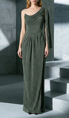 Jenae Olive One-Shoulder Draped Maxi Dress