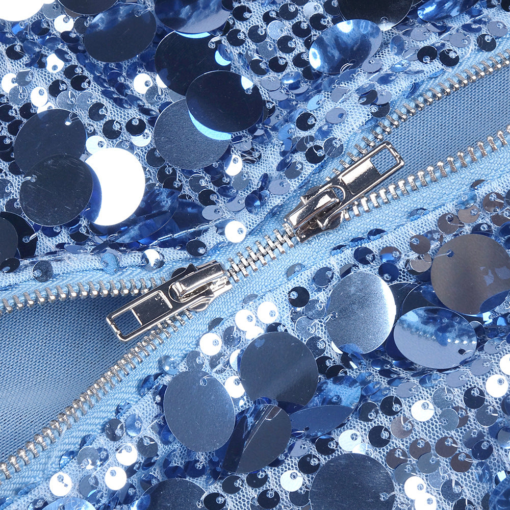 Izak "Celestial Blue" Sequin Strappy Maxi Gown
