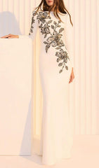 Jessica White Floral Embellished Evening Gown