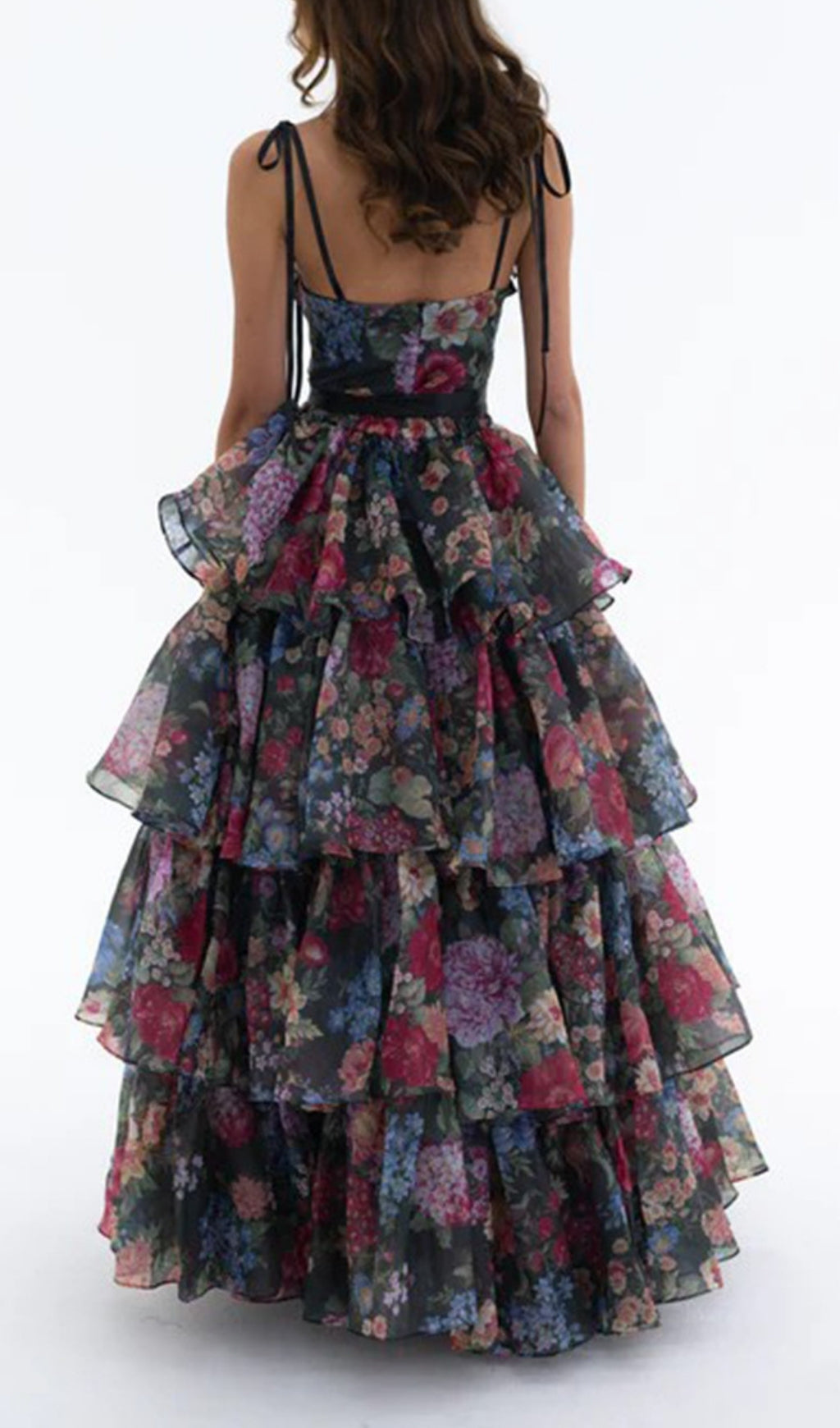Eabha Daring Floral High-Low Maxi Dress with Cut-Out Bodice