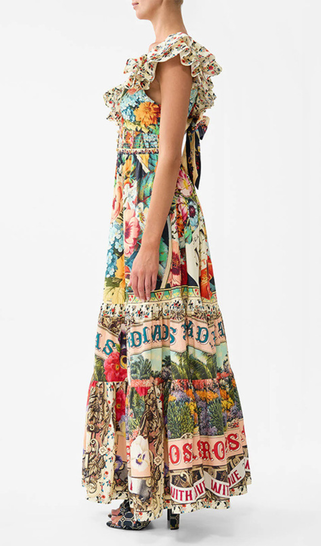 Gesine Vibrant Portuguese Garden Print V-Neck Maxi Dress