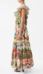 Gesine Vibrant Portuguese Garden Print V-Neck Maxi Dress