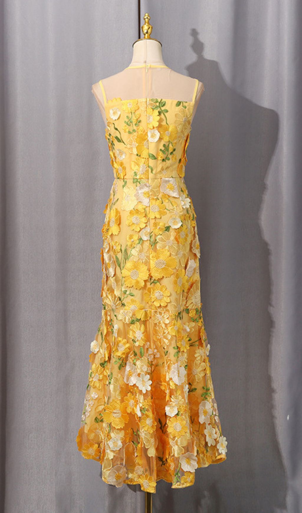 Hiraku Enchanted Yellow 3D Floral Embroidery Maxi Dress