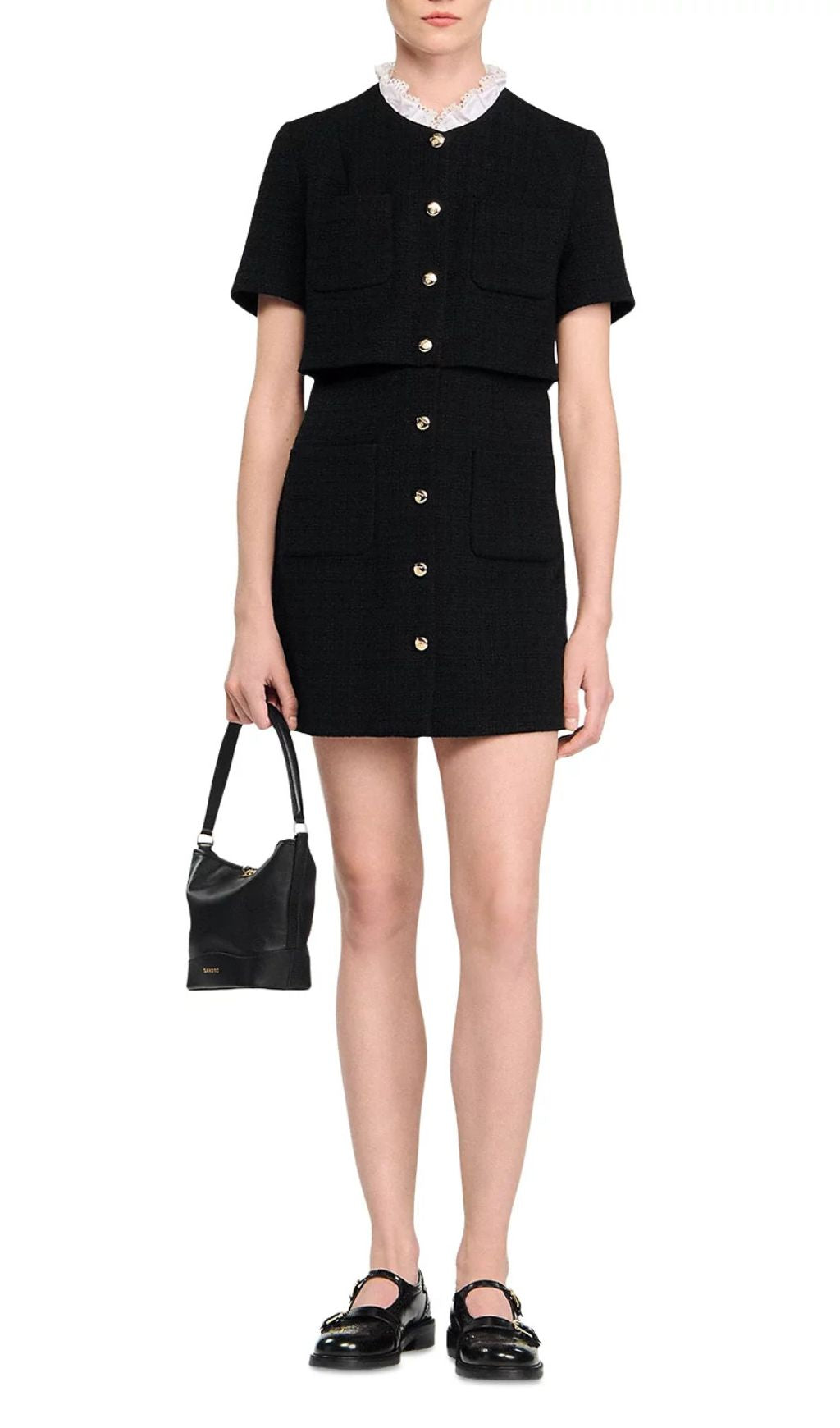 Elegant Black Tweed-Style Mini Dress