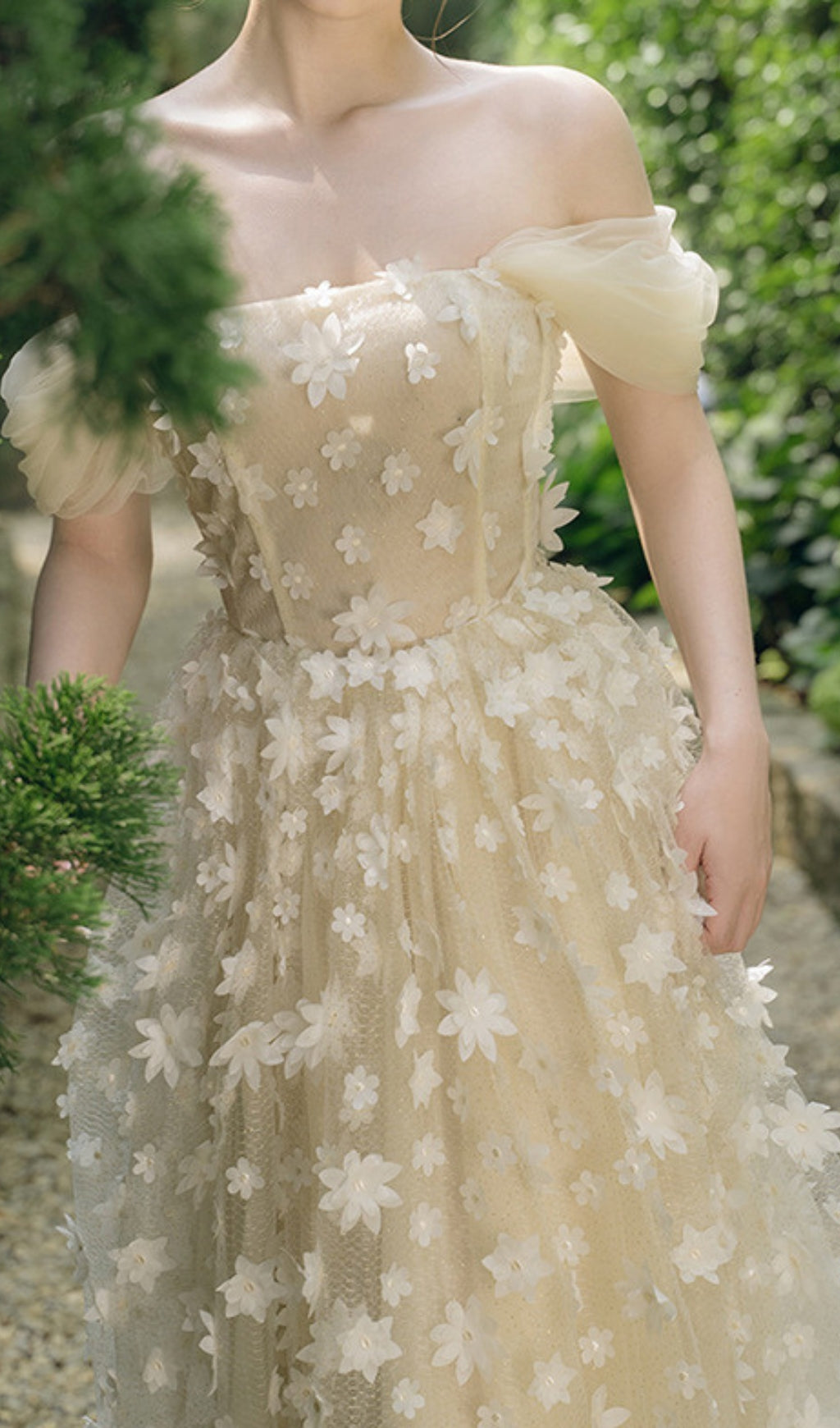 Brandi Apricot 3D Floral Mesh Midi Dress