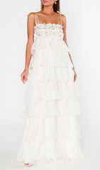 Fauve White Floral Tiered Maxi Dress