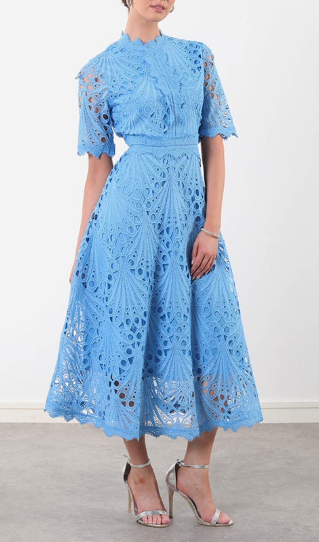Emirhan Vibrant Fuchsia Eyelet Lace Midi Dress