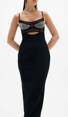 Aideen Black Embellished Maxi Dress with Chic Cutout