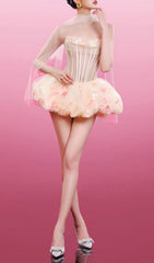 Jess Enchanting Strapless Corset Floral Tulle Mini Dress