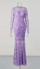 Kacey Elegant Purple Floral Lace Long Sleeve Maxi Dress