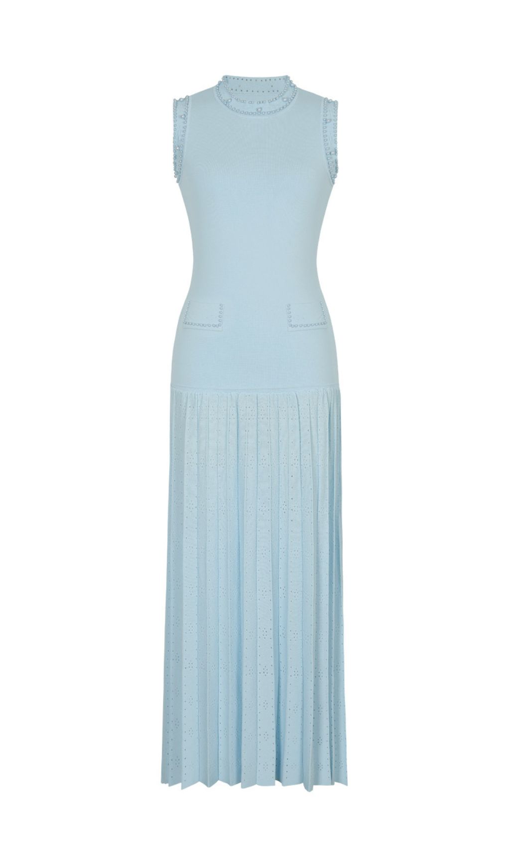 Edie Chic Sky Blue Beaded Knit Midi Dress & Cardigan Set